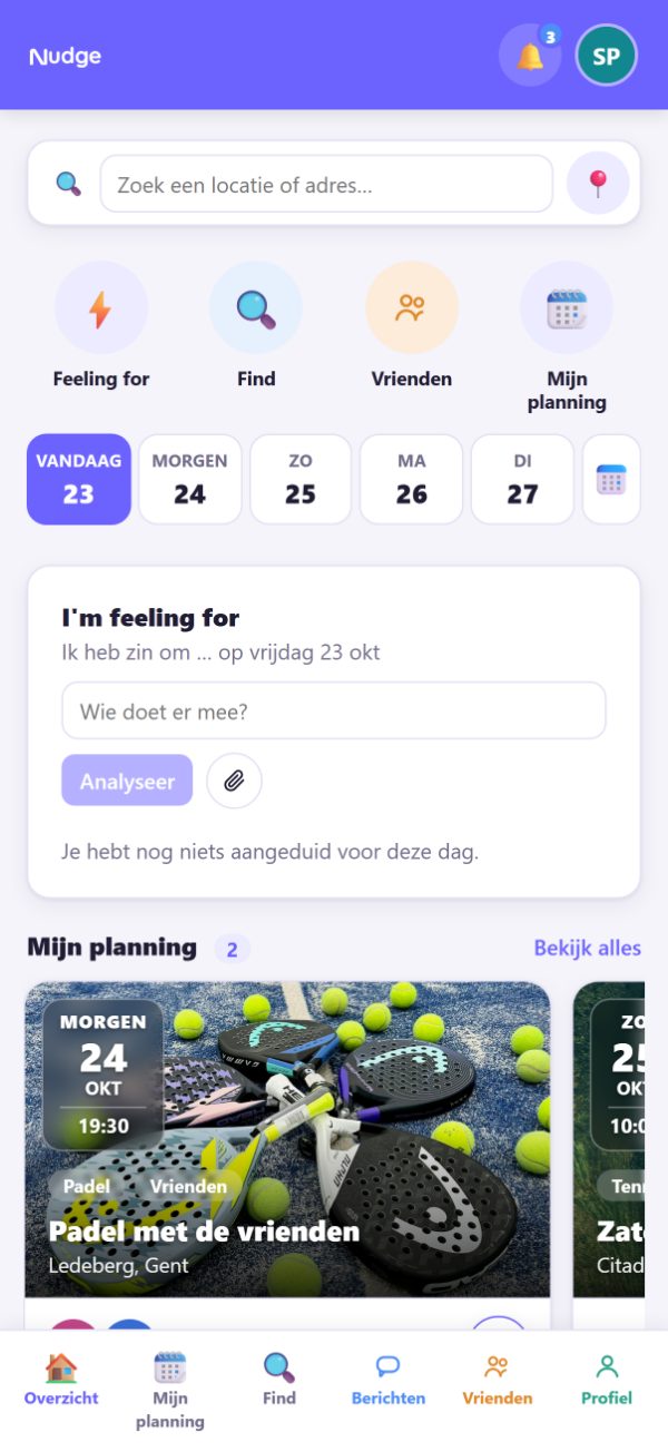 Het overzicht van Nudge met je planning voor vandaag